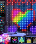 Programmable Colorful Smart LED Window Curtain Lights With APP Control IP65 Waterproof 400 RGB LEDs displaying heart pattern