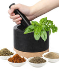Durable Granite Mortar And Pestle Set With Wood Base For Grindin Herbs And Spices, Perfect For Guac And Salsa