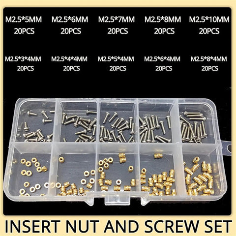 Top Shelf M2.5 Brass Threaded Inserts And Stainless Steel Screws Kit Heat Hot Melt Knurled Embedment Set For 3D Prints And Diy Mods Zero Hassle Setup Rock Solid Hold Boss Grade Metal Fasteners