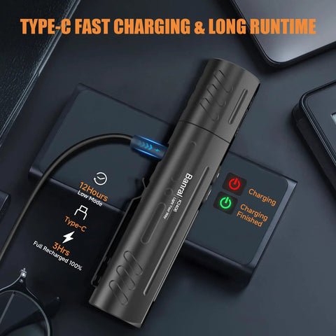 Rechargeable Magnetic Mini Flashlight With Beefy Beam High Lumen LED USB C 8 Modes Dual Button Waterproof Pocket Torch charging