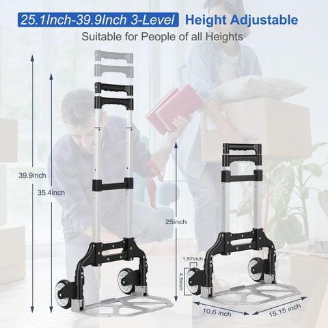 Lightweight Folding Hand Truck With No Sweat Compact Design And Hella Easy Storage For Sweet Everyday Moves And Multi Purpose Utility Dolly Cart With Smooth Rolling Wheels, height adjustable, compact design, 25x15.3in