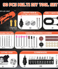 Must Have 4V Mini Cordless Rotary Tool Kit With 5 Speed USB Charging, 90 Accessories, And Removable Head System shown in components