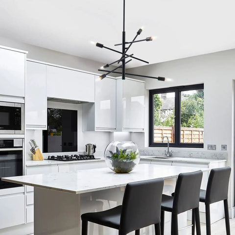 Black Modern Sputnik Chandelier With Adjustable Arms 6 Light Dope Mid Century Ceiling Pendant For Dining Room Kitchen Island Bedroom Or Foyer Easy Install