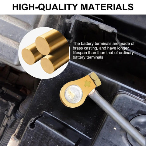 4 Piece Pure Copper Battery Terminal Clips For Top Post Batteries Positive And Negative Cable Connectors Beefy Heavy Duty Quick Release Clamps For Auto Car Truck RV Marine showing brass terminals