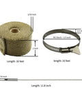 Fireproof Pipe Wrap Insulation 2 Inch Wide 16 Foot Long Fiberglass Heat Shield Tape with Adjustable Clamps displayed