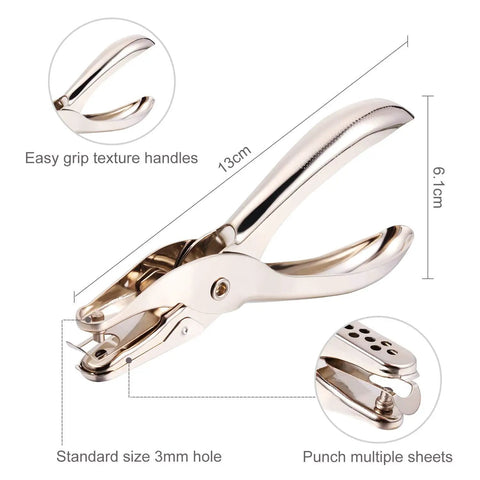 All In One Dope Craft Fasteners Set From Mudder With 100 Brass Paper Fasteners And 300 Colorful Washers Plus 1 Hole Punch For Scrapbooking DIY Projects And School Supplies featuring a chrome metal hole punch with ergonomic handles and 3mm punch size.