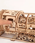 Handcrafted Locomotive With Tender Mechanical 3D Puzzle, Wooden Construction Set For Adults, Realistic Steam Train Build Kit, Perfect Gift For Christmas And Thanksgiving, Great For Craft Lovers, close-up of wooden gears