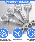 Built Like A Tank Heavy Duty 8 Pack 3/4 X 4 1/2 Inch Shoulder Eye Bolts With Nuts, Hot Dip Galvanized Rigging Hardware for lifting and securing.