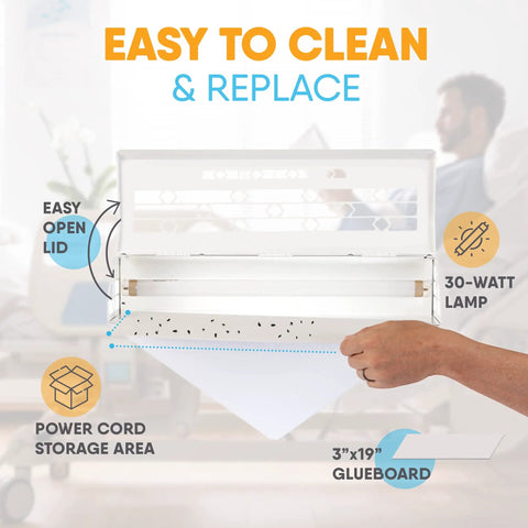 WS 90 Indoor Fly Trap For Restaurants And Healthcare Facilities showing open lid and easy-to-clean 19-inch glueboard