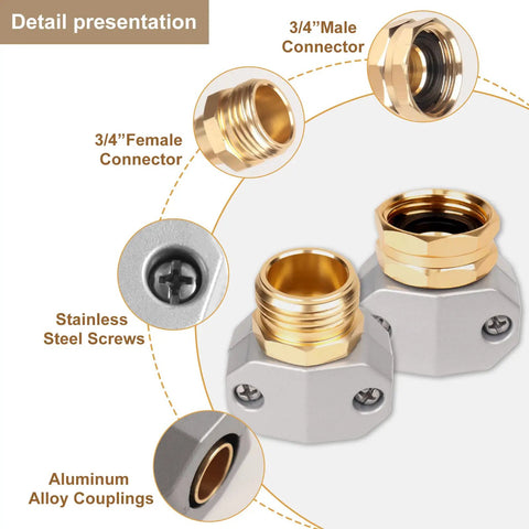 Garden Hose Repair Kit 3 Sets Aluminum Male And Female Fittings With Zinc Clamps Detail View