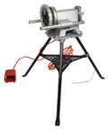 Heavy Duty Pipe Threading Power Drive And Stand Compatible With Ridgid 41855 42360, featuring motor, stand, and foot pedal.