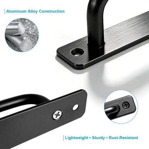 Close-up of Matte Black Barn Door Handles 2 Pack Heavy Duty Aluminum Alloy Pull Handles With 5 Inch Hole Center, showing durable construction and screws included.