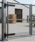 Bulletproof Heavy Duty Stainless Steel Gate Hinges With Silent Ball Bearings For Farm Fence Barn And Wood Doors mounted on a chain link gate.
