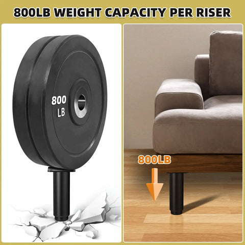 Rock Solid Metal Replacement Furniture Legs With Quick Five To Nine Inch Adjustable Height Range Badass Eight Hundred Pound Heavy Load Support For Couches And Beds Pair supporting a couch with 800lb capacity.