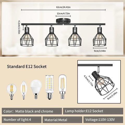 Slick Six Light Black LED Track Lighting Kit With Flexible Rotatable Heads Modern Ceiling Spotlight For Kitchen Office Closet