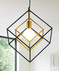 Dope Modern Geometric Cube Chandelier Pendant Light in Black Brass for Kitchen Island and Entryway, Industrial Farmhouse Style