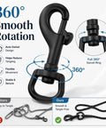 Heavy Duty Black Zinc Alloy Flag Hooks With Swivel Eye Bolt Snap Clasps showing 360° rotation feature and tangle-free design.