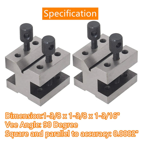 V Block Set With Clamp For Precision Machinist Work In Hardened Steel 90 Degree V Block Pair 1-3/8 X 1-3/8 X 1-3/16 Inches.
