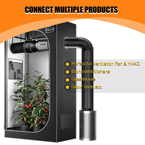 4 Inch Flexible Dryer Vent Hose With Four Layer Protection 8 Ft Long Heavy Duty Duct shown connected to indoor grow tent