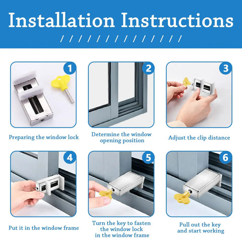 Installation steps for Heavy Duty Sliding Door Lock And Security Bar Kit White Aluminum Stopper With Window Clips Child Proof Locks.