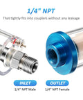 Detailed image of 1/4 inch NPT inlet and outlet of Triple Pack Compressed Air Filter And Water Oil Separator for airbrush use.