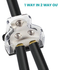 Two Way Power And Ground Distribution Block For Car Audio Zine Alloy In 0/2/4 Gauge And Out 4/8 Gauge Two Channel Amplifier Splitter Heavy Duty Grounding And Power Hub For Easy Install 1 Piece, clear cover