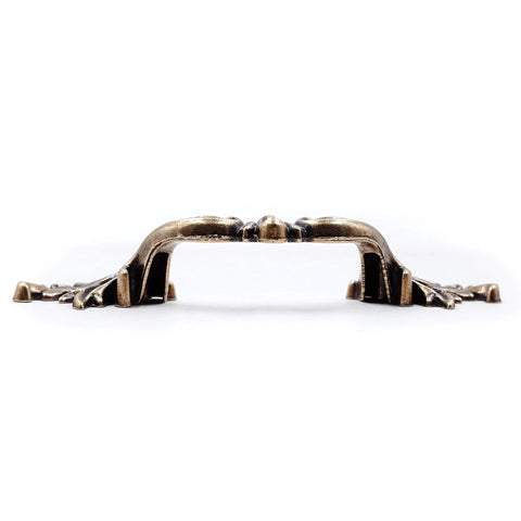 Side view of French Provincial Antique Brass Drawer Pull 6 Pack With 3 Inch Hole Centers For Dresser Nightstand And Cabinets