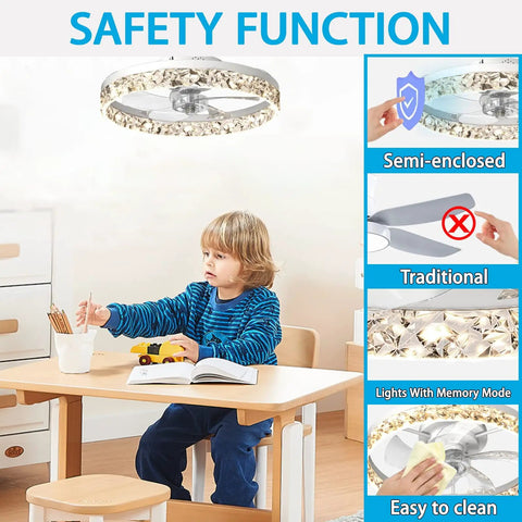 Child-safe room with Low Profile Ceiling Fan With Light And Remote Dimmable LED 3 Color Temperature Options Six Speeds Reversible Blades