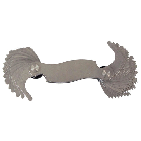 Screw pitch gauge with 28 leaves, double-ended metric thread gauge, stainless steel, 0.25–2.50 mm