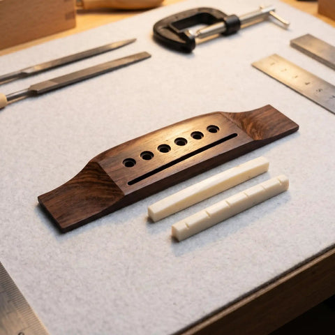 Hardwearing Classical Guitar Bridge Kit Replacement Saddle Pins Nut Set Rosewood Bone Long Slot For 41 Inch Traditional Classical Guitars Upgrade And Repair Spare Parts, rosewood bridge with bone saddle pins
