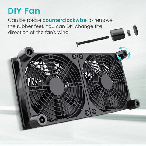 Dual 120mm USB Cooling Fan For Computer Rig Keeping Things Hella Quiet With Adjustable Speed Control And Flat Or Upright Stand Design 5V PC Component Chiller Sweet Airflow For Routers And Small Boxes. DIY fan with detachable rubber feet.