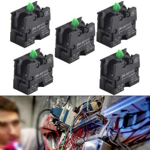 Rugged 22mm Push Button Switch For Control Panels With 415V 10A NO NC Joystick Style ZB2 BE101C BE102C 5 Pack in industrial setting