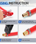 Instruction steps for using One Hand PEX Cinch Tool Kit With Cutter And Go No Go Gauge Includes Twenty Half Inch Clamps And Ten Three Quarter Inch Clamps In A Molded Case Meets ASTM F2098 All In One Crimping Set For Home Plumbing