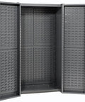 Badass Heavy Duty Deep Door Bin Cabinet Packed With 144 Blue Plastic Sorting Bins For Garage Workspaces Featuring Bulletproof Lock Hasp And Smooth Swing Louvered Panels, open interior view.