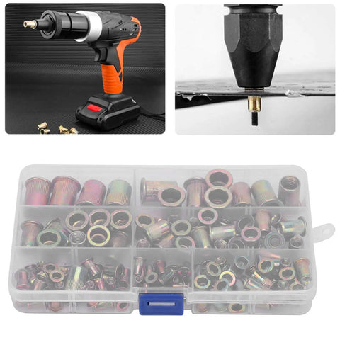 Rivet Nut Kit Zinc Plated M3 Through M12 Rivnuts Set For Hardware Assembly in storage box with tool