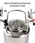 Two Pairs Ball Lock Disconnect Kit With MFL Quick Disconnect Swivel Nuts For Easy Hose Swaps Includes 5/16 Inch Gas And 1/4 Inch Liquid Barb Fittings For Your Homebrew Kegging Setup, shown on Cornelius keg