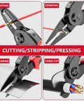 5 In 1 Pliers Set Built Tough For Cutting Sheet Metal And Wires With Stripping, Crimping, Cable Cutting, Soldering, And Wire Cutting Tools Durable Steel Home Repair Kit For DIY Projects showing stripping, crimping, cutting.