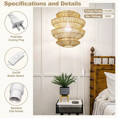 Hanging Lantern Extension Cord With E26 Pendant Socket And On Off Inline Switch 20 Foot White Cord For Easy Overhead Lighting Close To Polarized Plug Awesome For DIY Lamps Vintage Decor Or Garage Projects