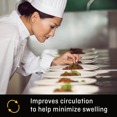 Chef plating dishes, highlighting benefits of Ultra Sheer Pantyhose For Women Plus Size With Mild 8 To 15 MmHg Compression To Boost Circulation