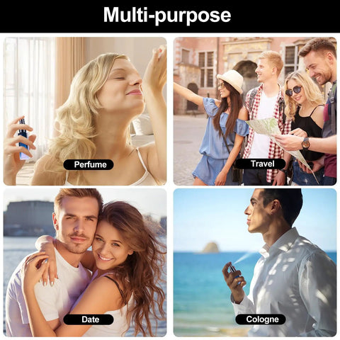 Multi-purpose use of Four Glass Perfume Spray Bottles Set Refillable Travel Size Atomizers With Fine Mist Leak Proof Portable Cologne Sprayer Kit