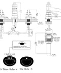 Installation diagram for Brushed Nickel Waterfall Widespread Bathroom Faucet 8 Inch, Two Handle 3 Hole Lavatory Tap
