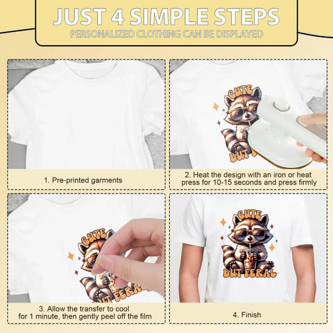 Sixteen Cute Raccoon Iron On Patches For T Shirts Bags And More Ready To Press Heat Transfer Vinyl Stickers Set application steps