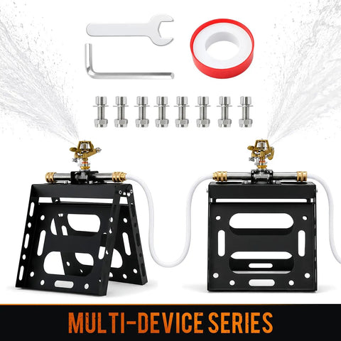 Ultra Tough Rooftop Sprinkler Goes Hard on Wildfire Defense with steel body, misting spray and installation tools.