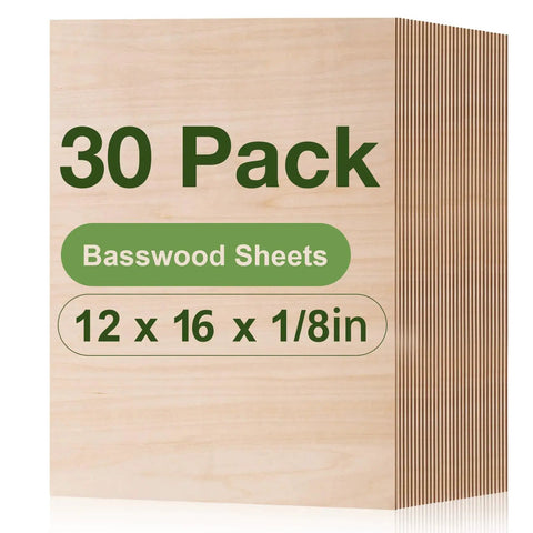 Basswood Plywood Sheets for Laser Cutting and Craft Projects 12x16x1/8 Inch 3mm Thin Plywood Board Unfinished Wood for DIY Ornaments Architectural Models and Craft Kits 30 Pack