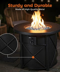2-In-1 50,000 BTU Propane Fire Pit Table, 30 Inch Round Outdoor Fire Pit with flame detail in backyard with metal construction