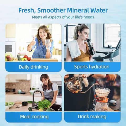 Pack Of Three 10 Inch Inline Resin Filters With Quarter Inch Quick Connect featured in daily drinking, sports hydration, meal cooking, and drink making.