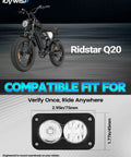 Ridstar Q20 e-bike with Headlight Kit 20W 6000K to 6500K Led Light Bar for dual beam front lighting, compatible fit showcased.