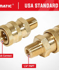 YAMATIC brass pressure washer fittings, two pieces: 1/4 in NPT male to 1/4 in socket with 1/4 in quick-connect