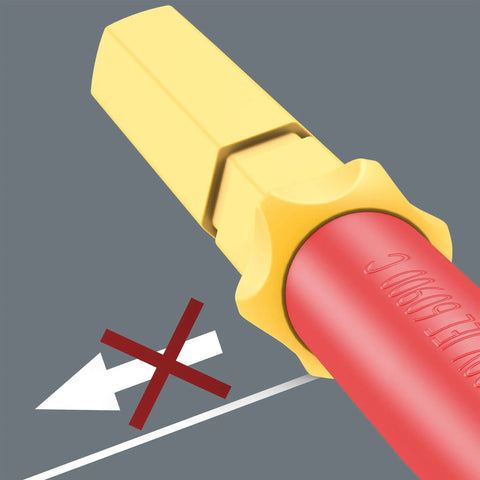 Close-up of Kraftform Kompakt VDE 17 Universal 1 Tool Finder screwdriver handle showing anti-roll design and color coding