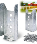 Heavy Duty Galvanized Fence Bracket Kit 20 Pack For 2x4 Wood Rails And Posts Includes 140 Stainless Steel Screws Deck Railing Connectors For Pickets Fences Porches DIY Friendly, showing galvanized bracket and screws